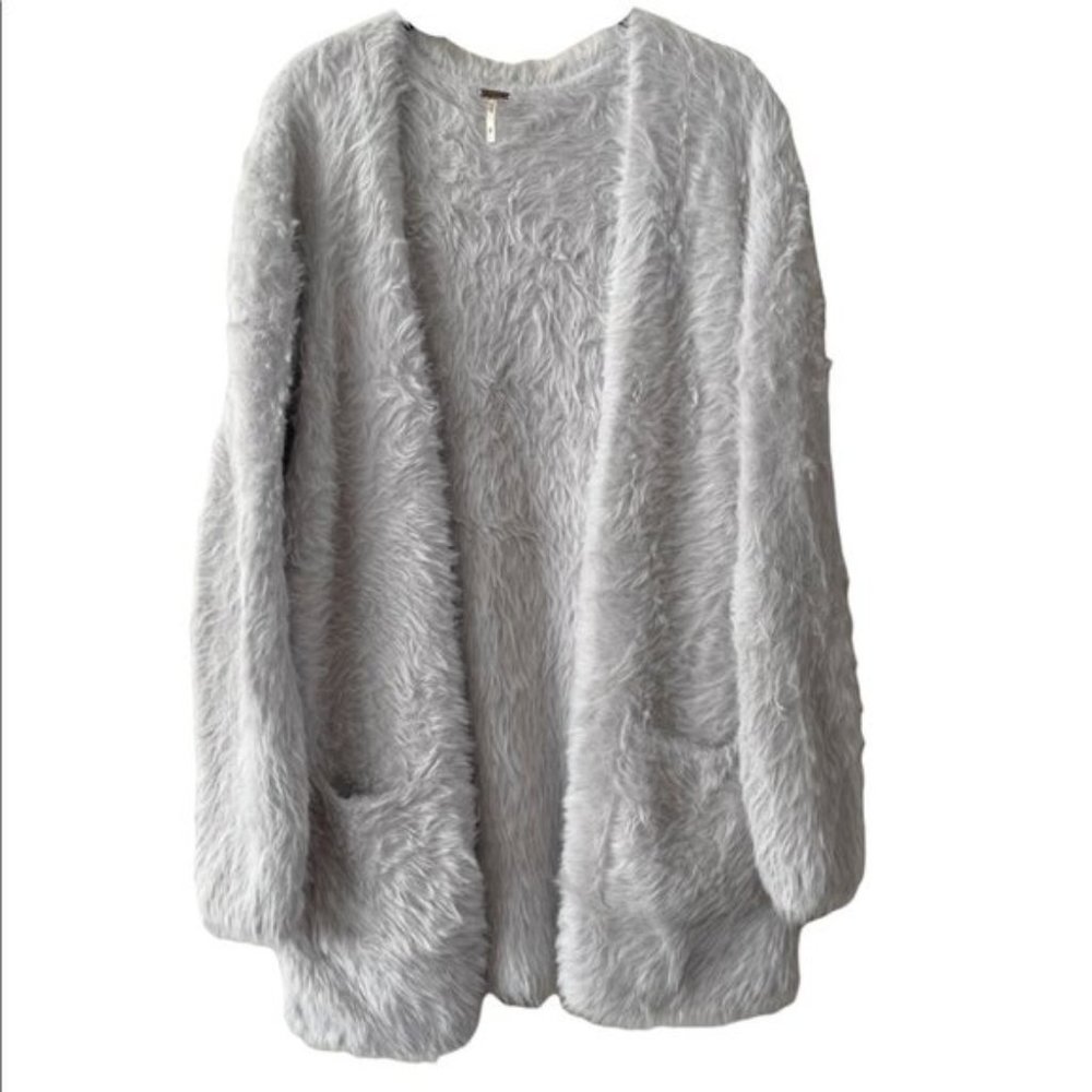 Free People Grey Faux Fur Soft Cardigan Womens Small